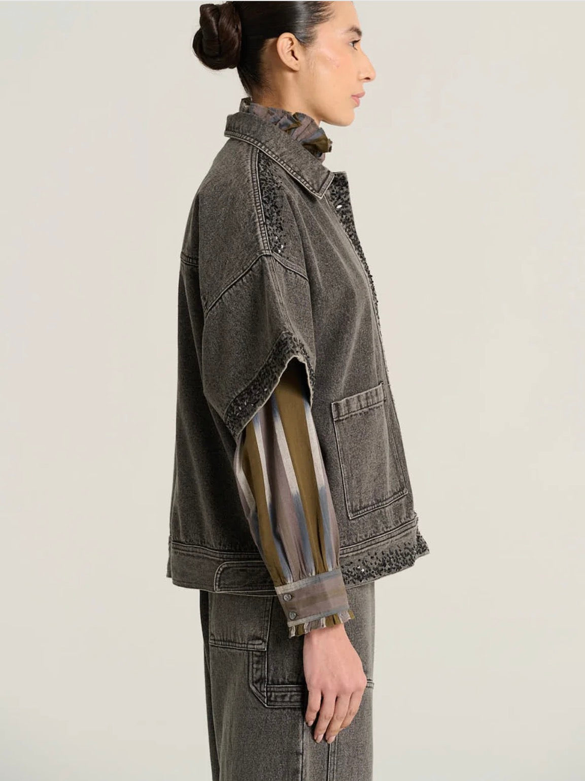Veste manches courtes denim noir