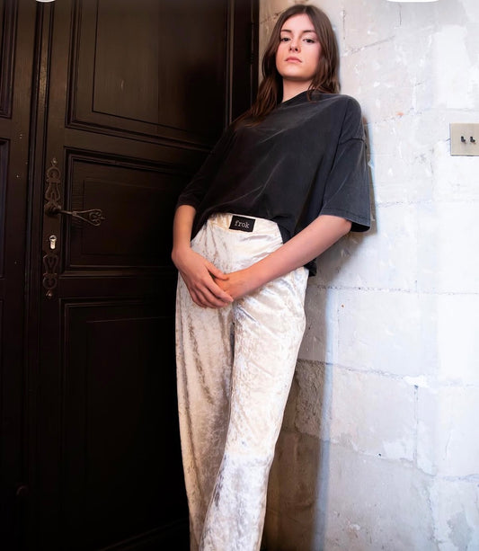 Pantalon velours frappé beige