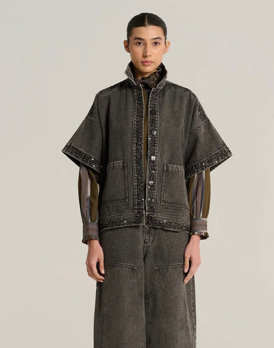 Veste manches courtes denim noir