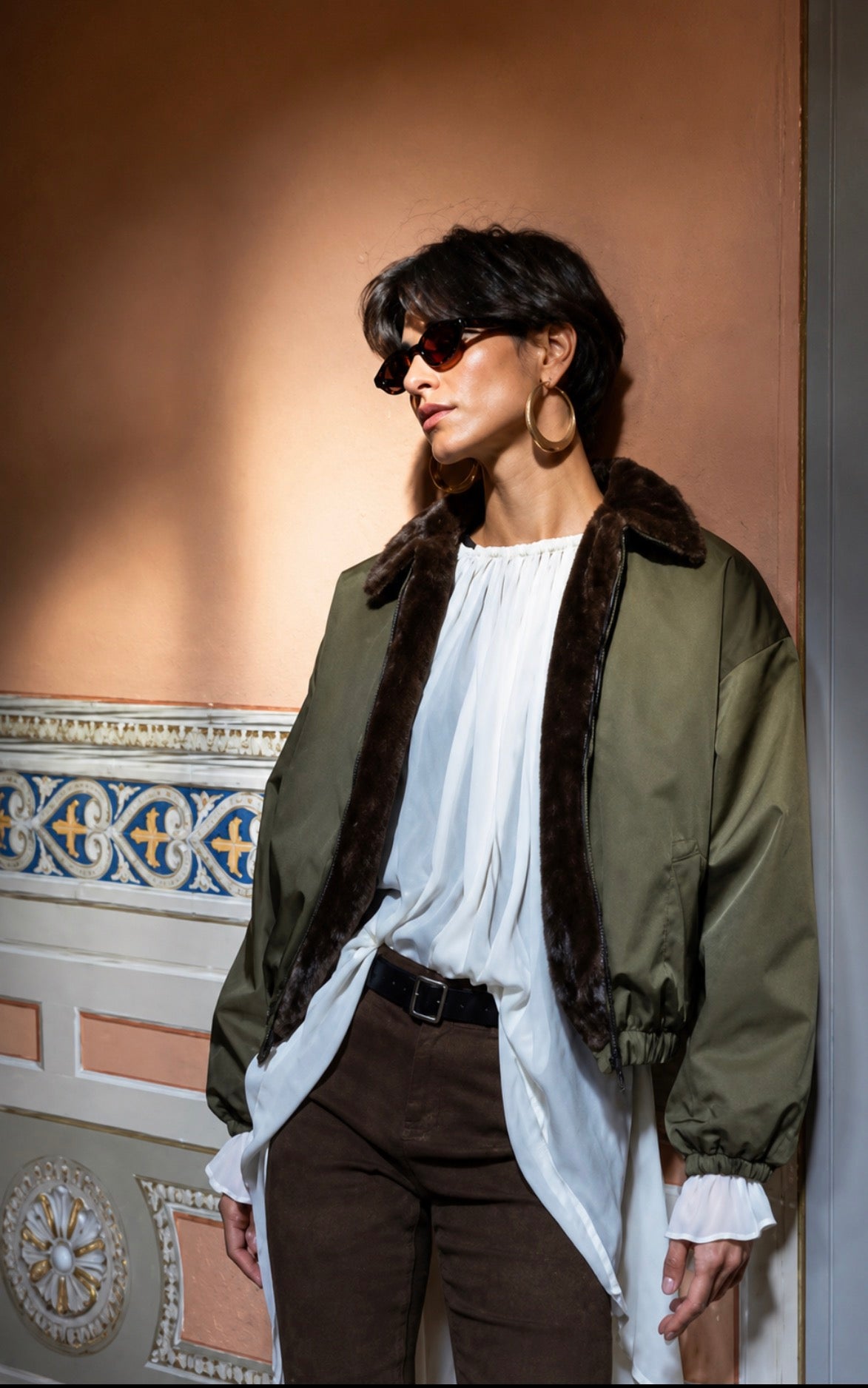 Veste kaki fausse fourrure