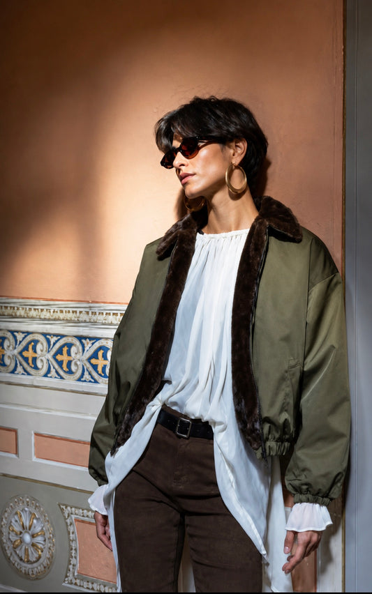 Veste kaki fausse fourrure