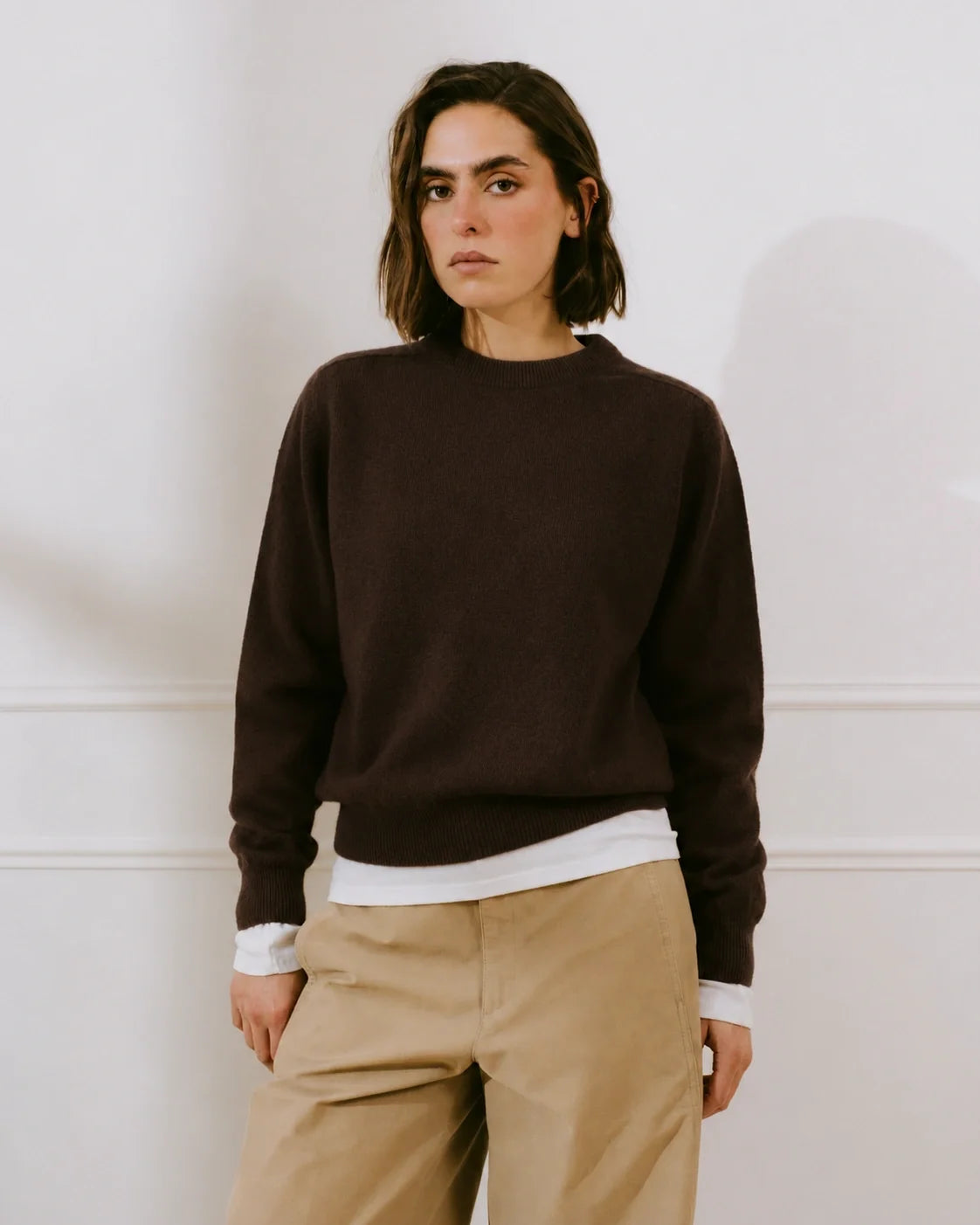Pull col rond Marron