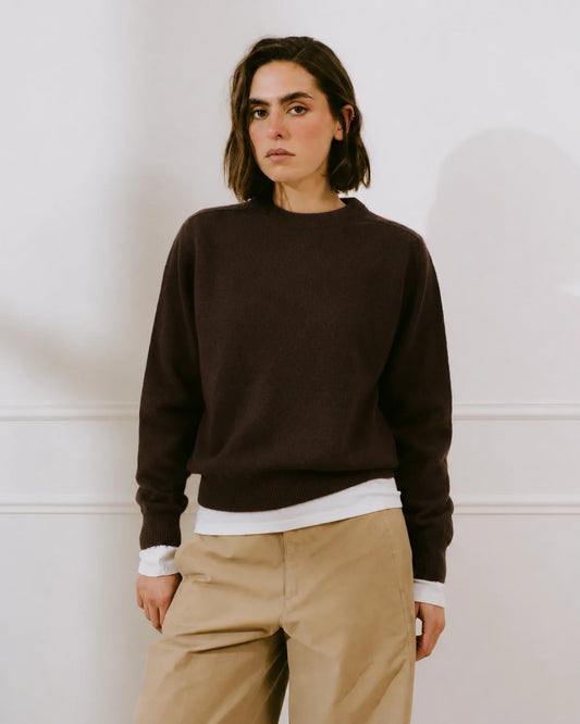 Pull col rond Marron